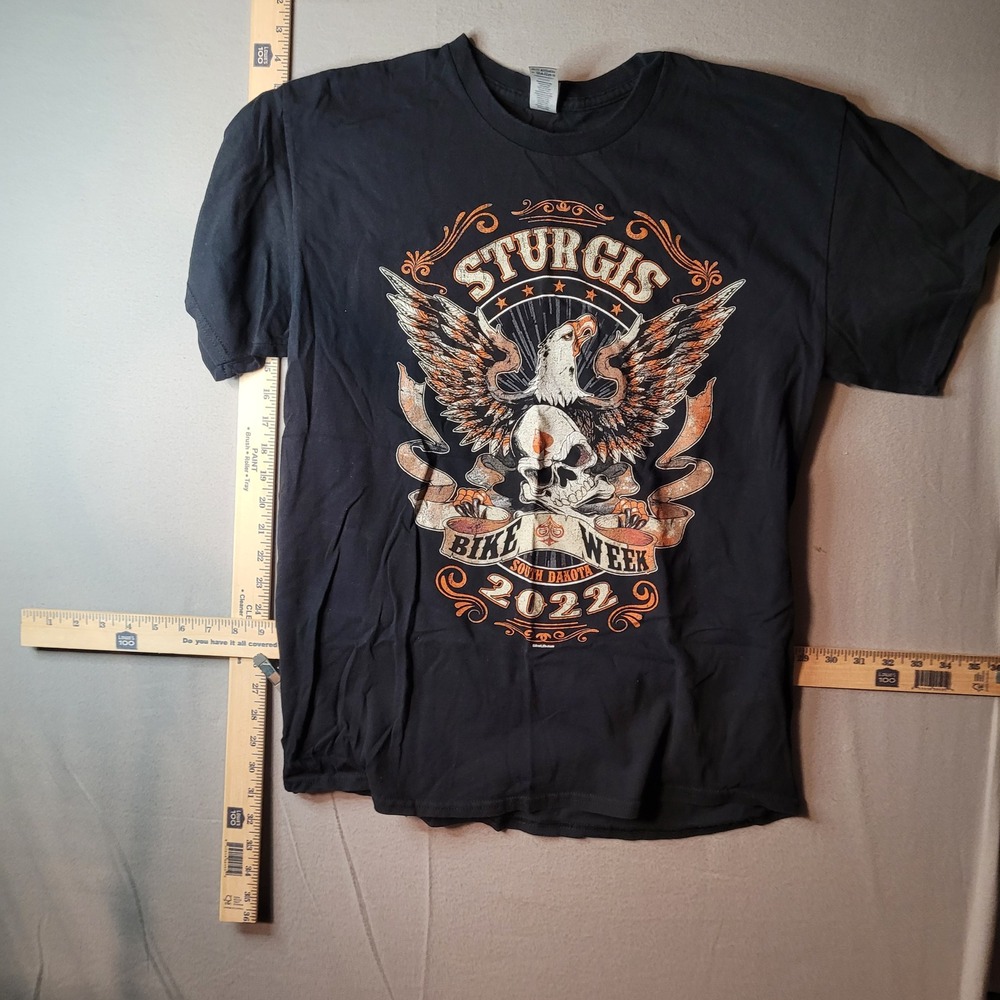 Sturgis Bike Week 2022 South Dakota Eagle Skull‎ Graphic T-Shirt Mens L Black